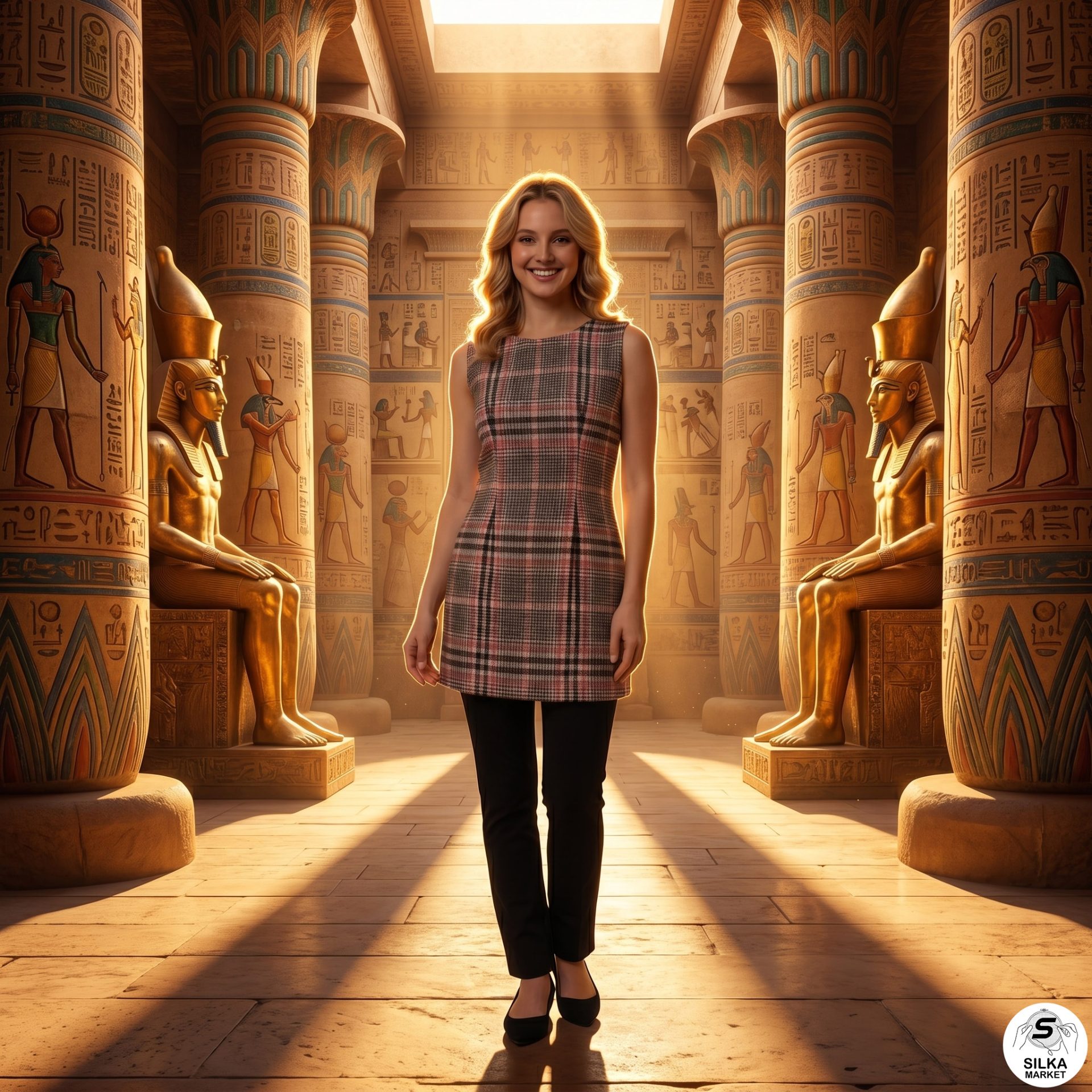 Cartoon wool dress without sleeves, prominent stitches, multiple colors