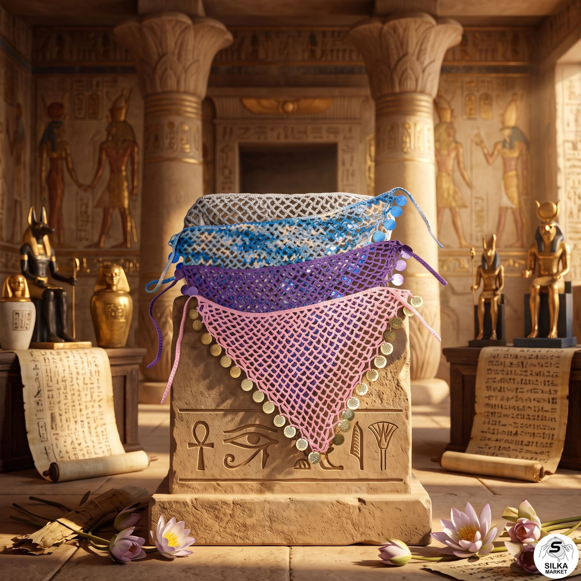 "The Sirena" Bohemian Crochet Hair Scarf | Sun-Kissed Beach Bandana with Gold Coins